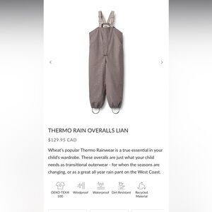 Wheat girl THERMO RAIN OVERALLS LIAN 7Y